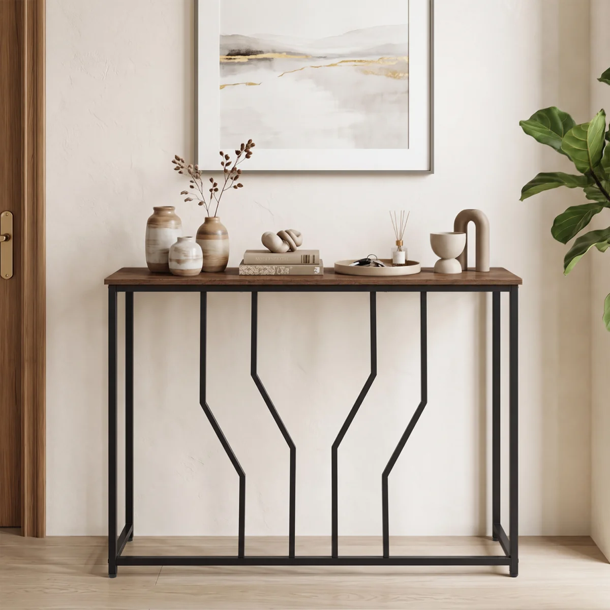 Costway Console Table Wooden Grain Narrow Sofa Side Table - Brown – image 4