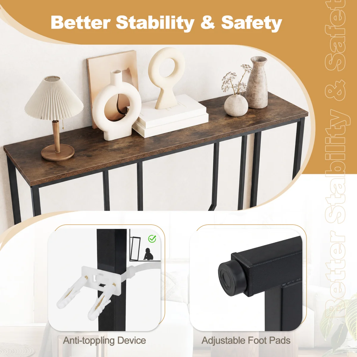 Costway Console Table Wooden Grain Narrow Sofa Side Table - Brown – image 5