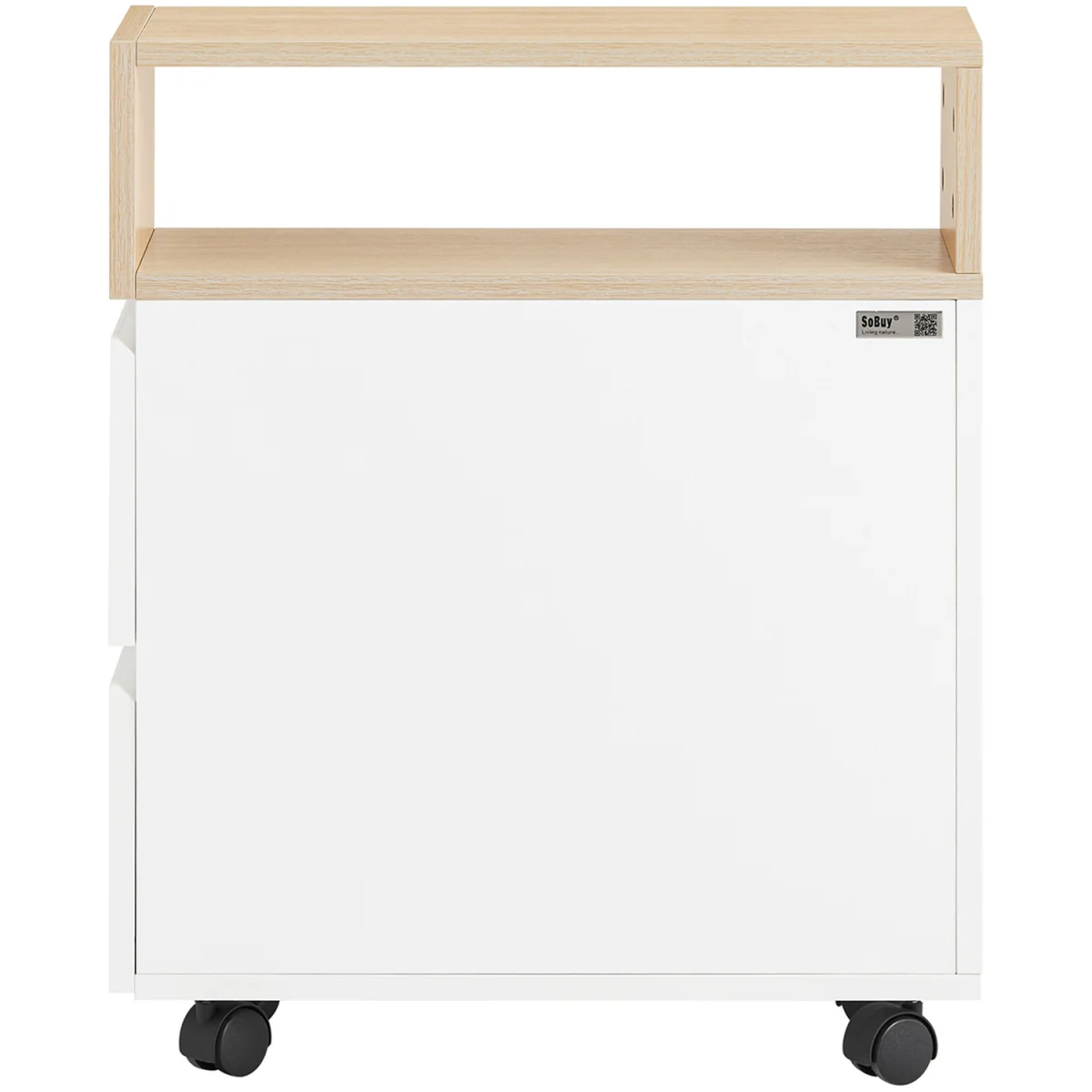 Slim Rolling Side Table with 2 Drawers - White – image 12