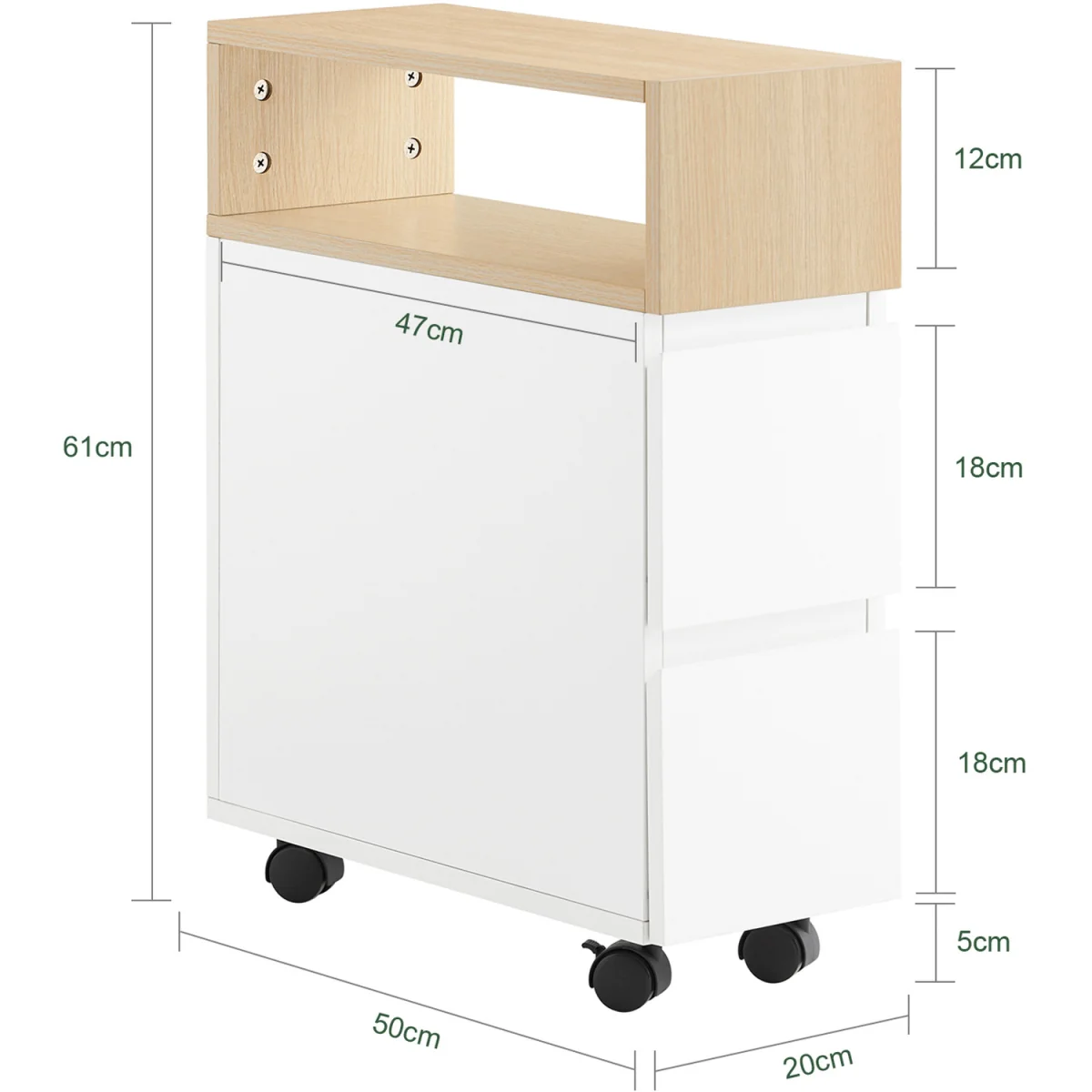 Slim Rolling Side Table with 2 Drawers - White – image 8