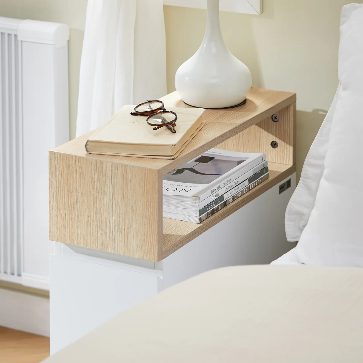 Slim Rolling Side Table with 2 Drawers - White – image 9