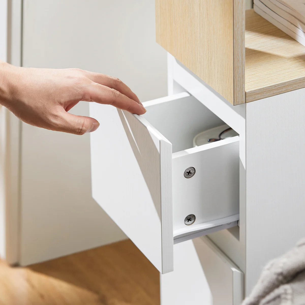 Slim Rolling Side Table with 2 Drawers - White – image 1