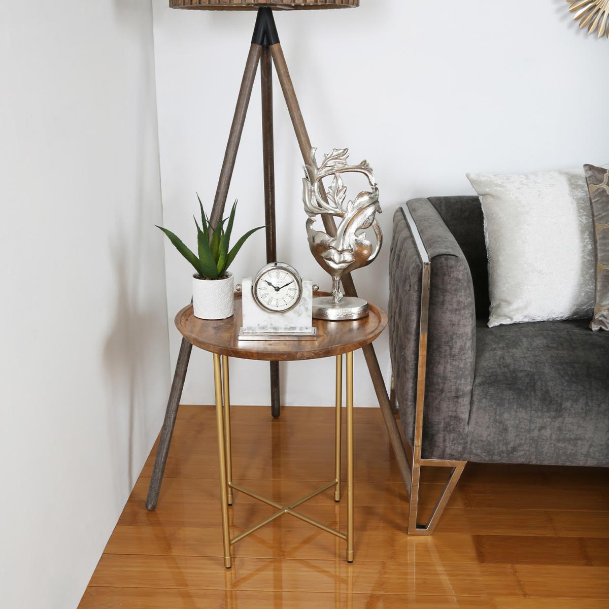 McKelly Round Wood Simple Side Table - Brown Gold – image 3
