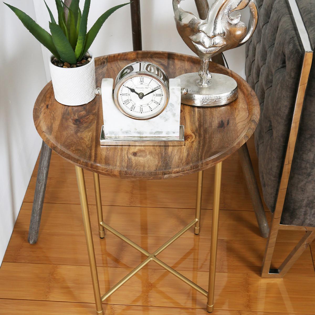 McKelly Round Wood Simple Side Table - Brown Gold – image 4