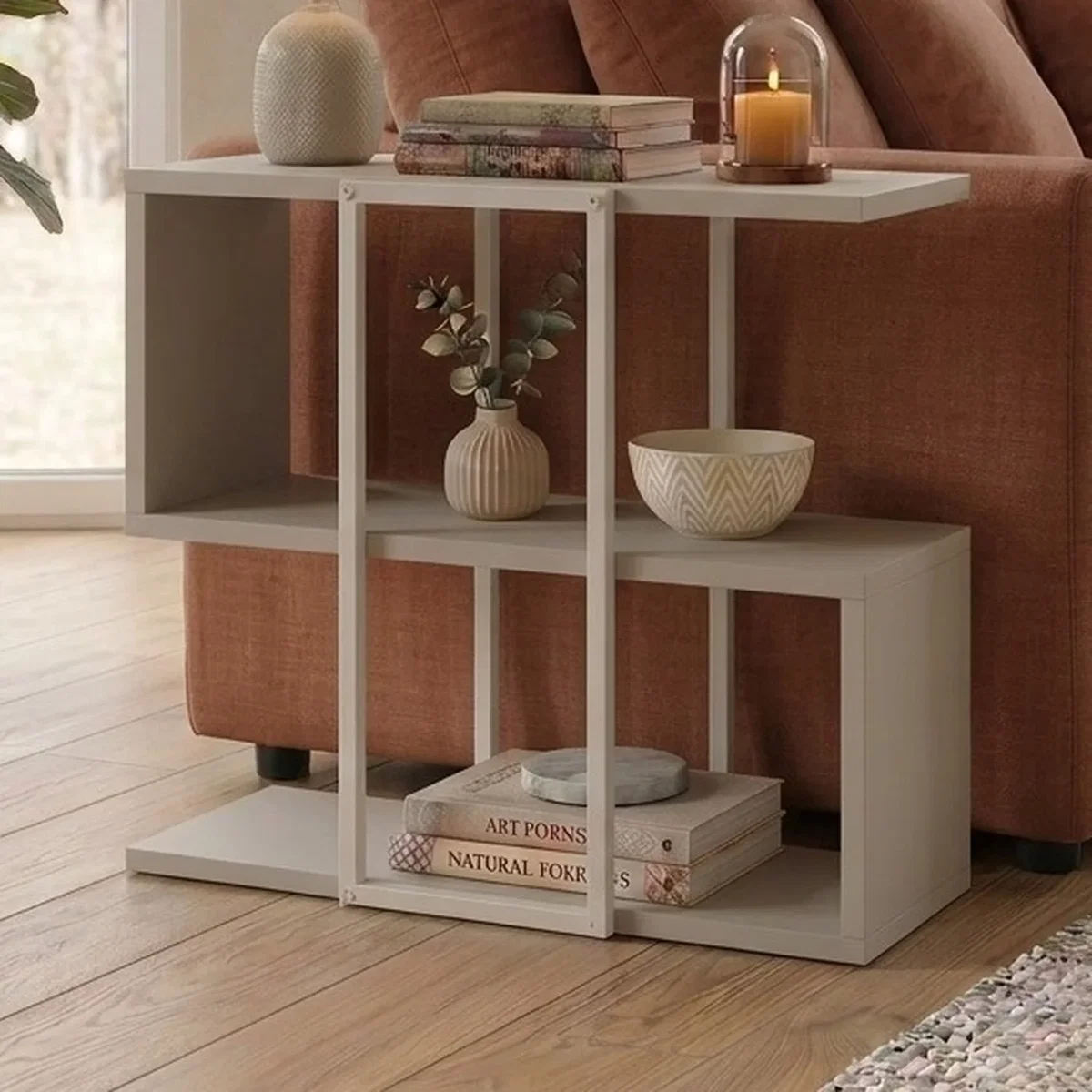 Decortie Homia Small Side Table with Metal Frame and Open Shelf - Sandstone – image 2