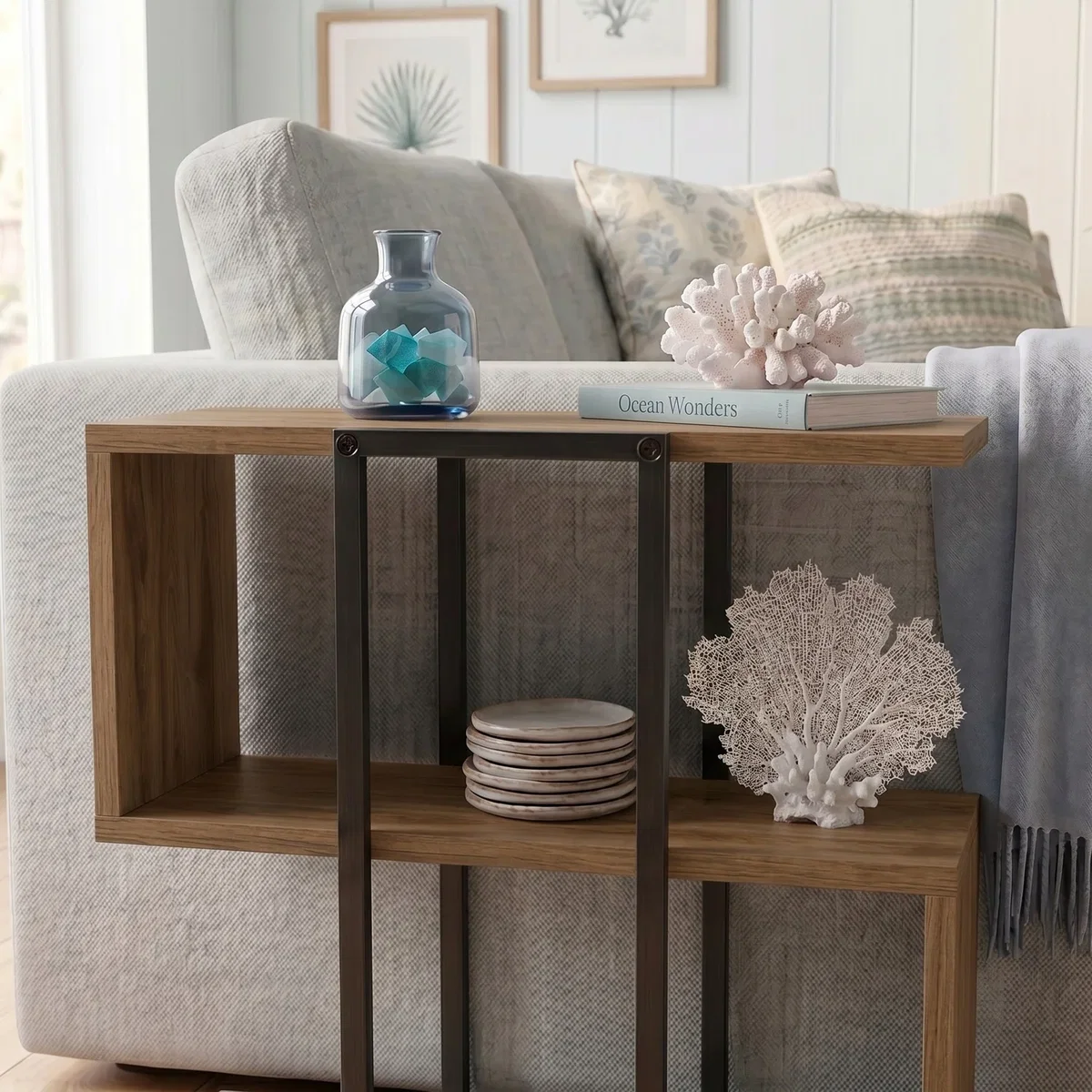 Decortie Homia Small Side Table with Metal Frame and Open Shelf - Sandstone – image 5