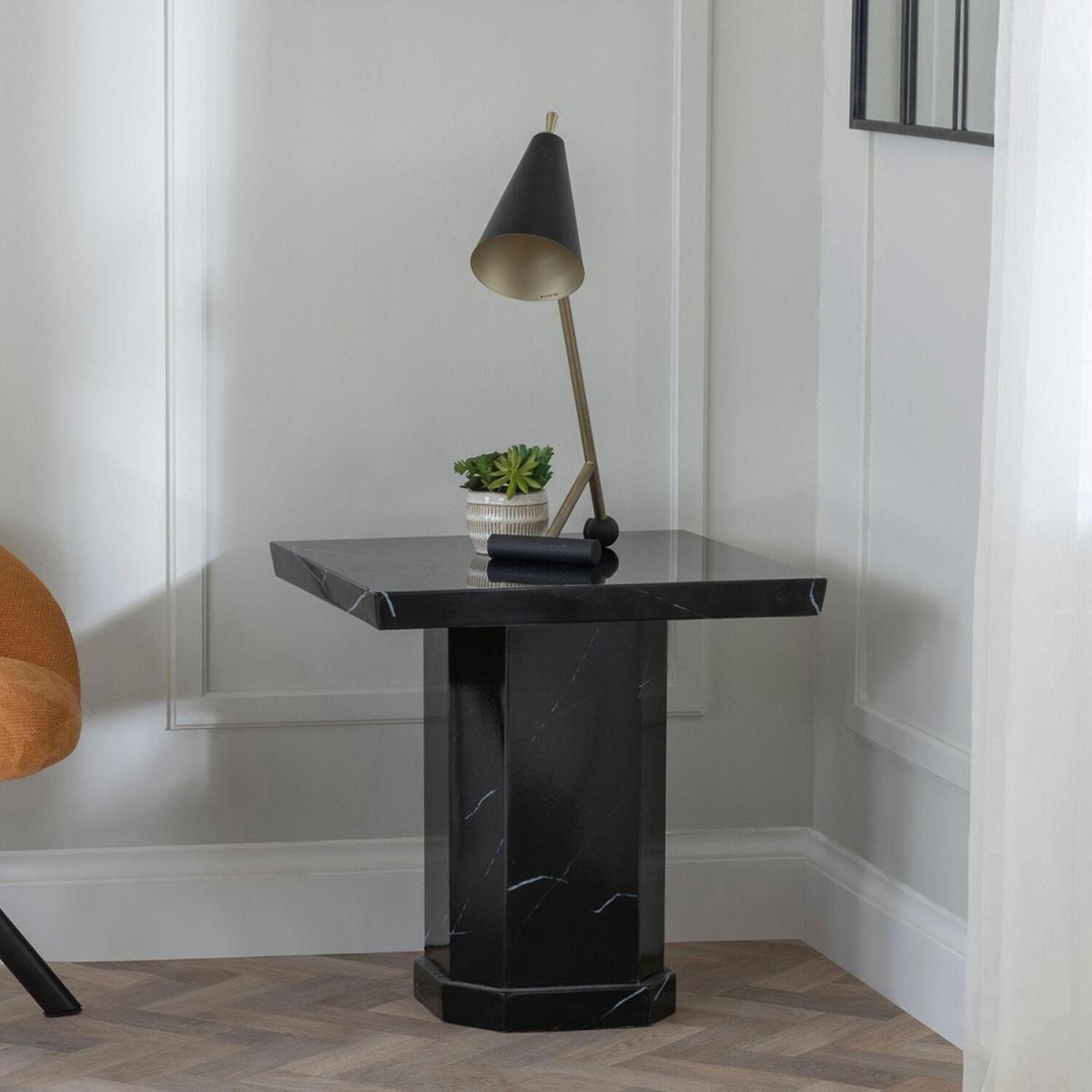 Turin Black Marble Side Table - Black