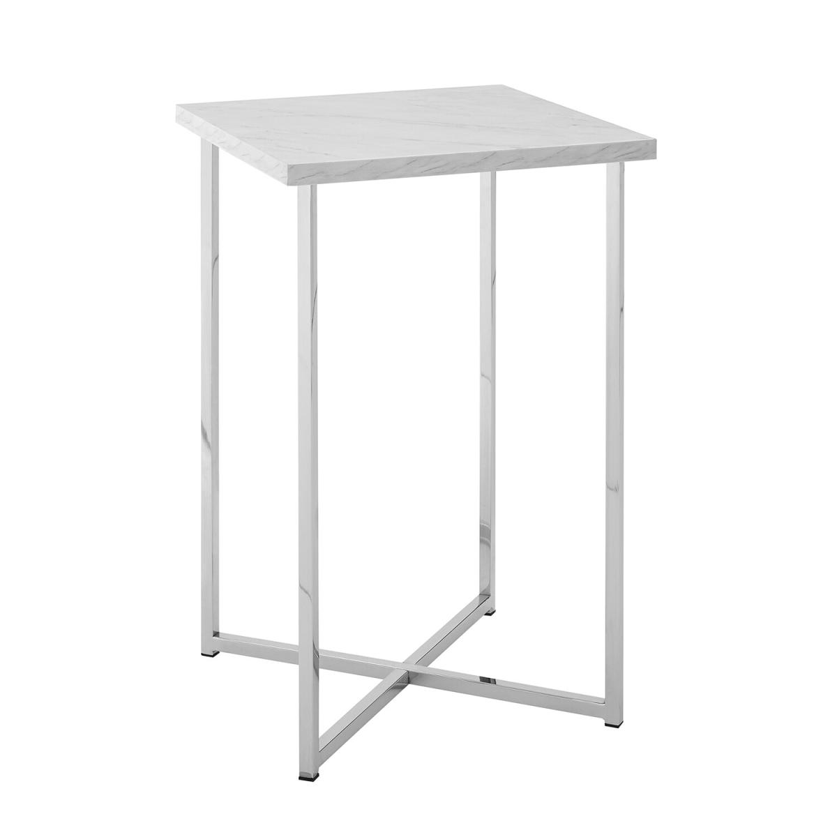 Madison Square Side Table - White Marble & Chrome – image 2