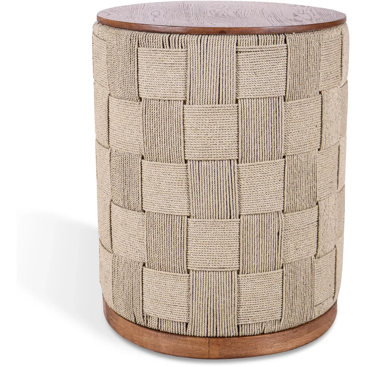 Round Woven Rope Side Table with Solid Oak Wood Top - Natural – image 3