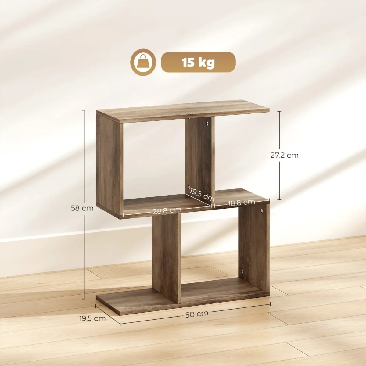 Tolezi Oak Narrow S-Shaped Side Table with 3-Tier Storage – image 5
