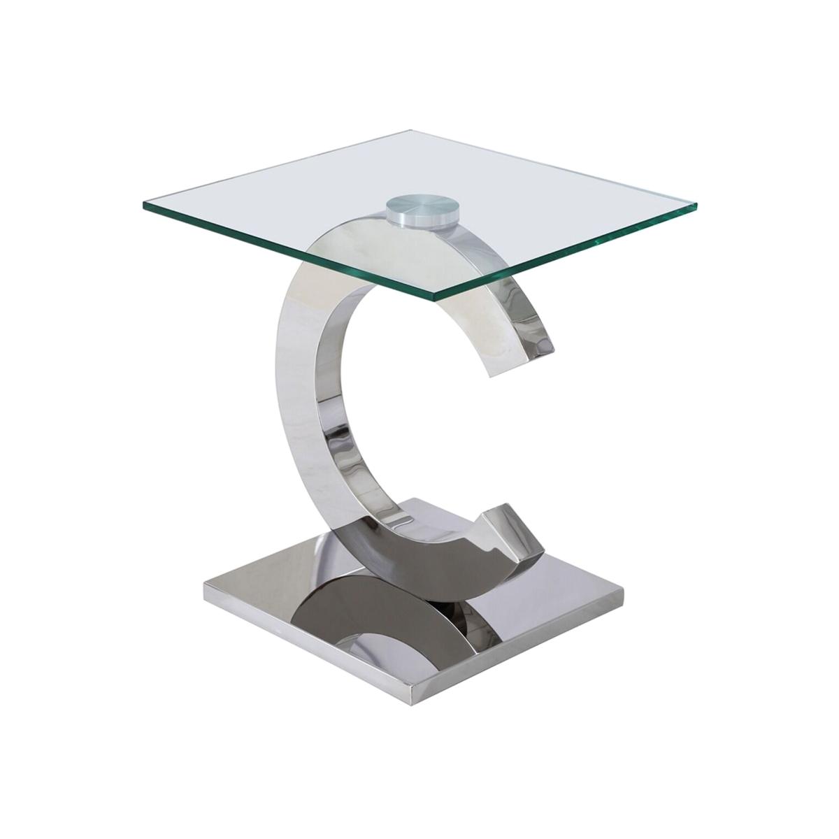 Channel Silver Glass Side Table for Living Room - Silver