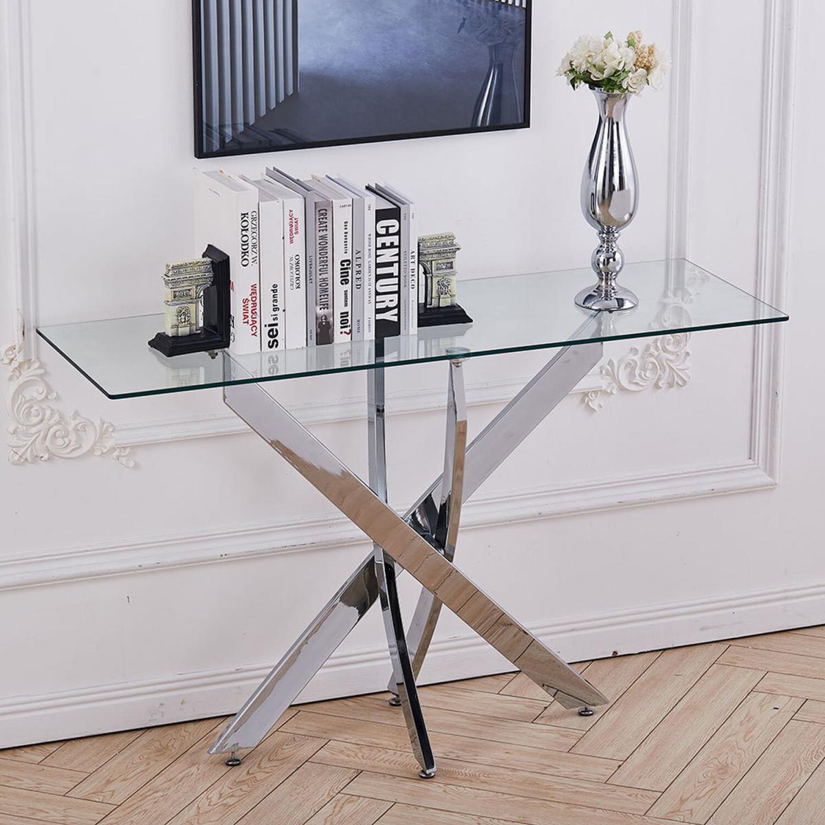 Rectangular Tempered Glass Slim Top Dinner Side Table  - Clear – image 3