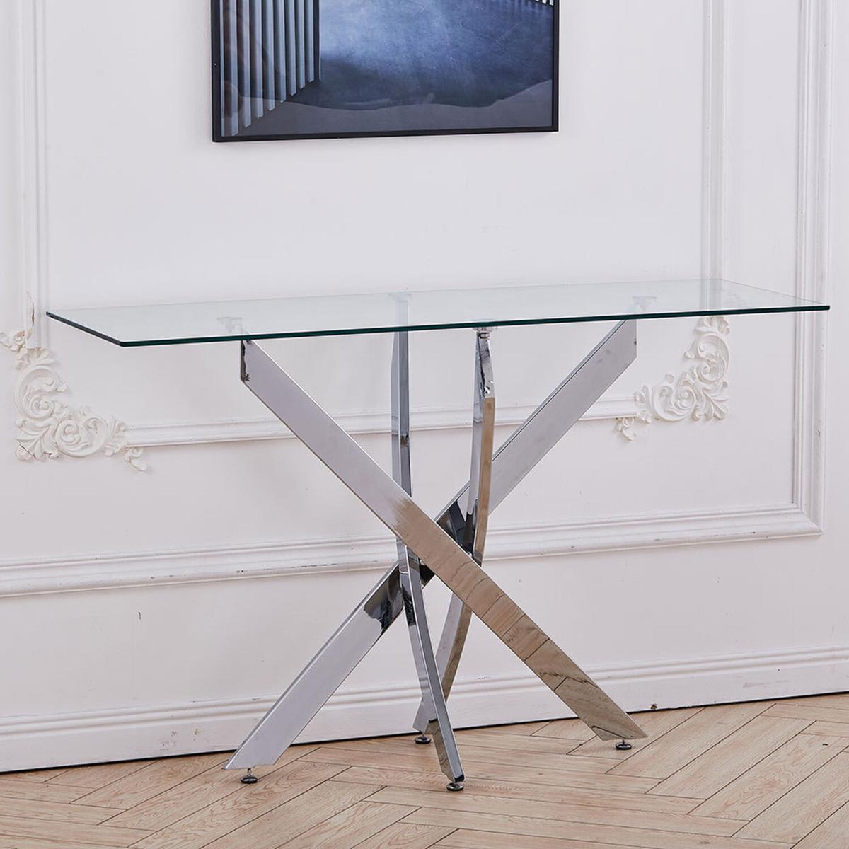 Rectangular Tempered Glass Slim Top Dinner Side Table  - Clear – image 5