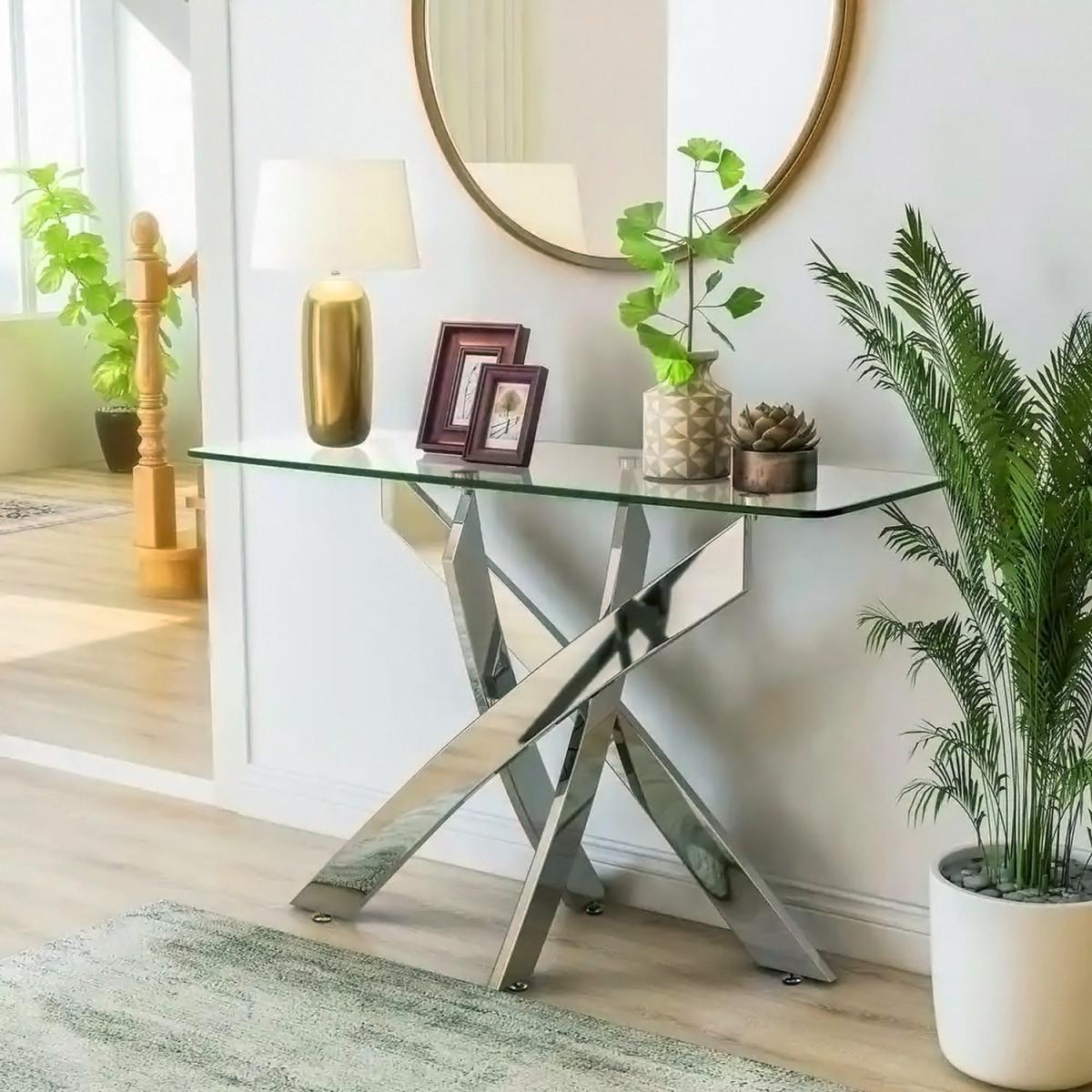 Rectangular Tempered Glass Slim Top Dinner Side Table  - Clear – image 7