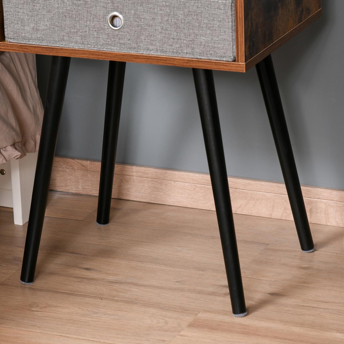 Retro Side Table with Removable Fabric Drawer - Brown – image 3