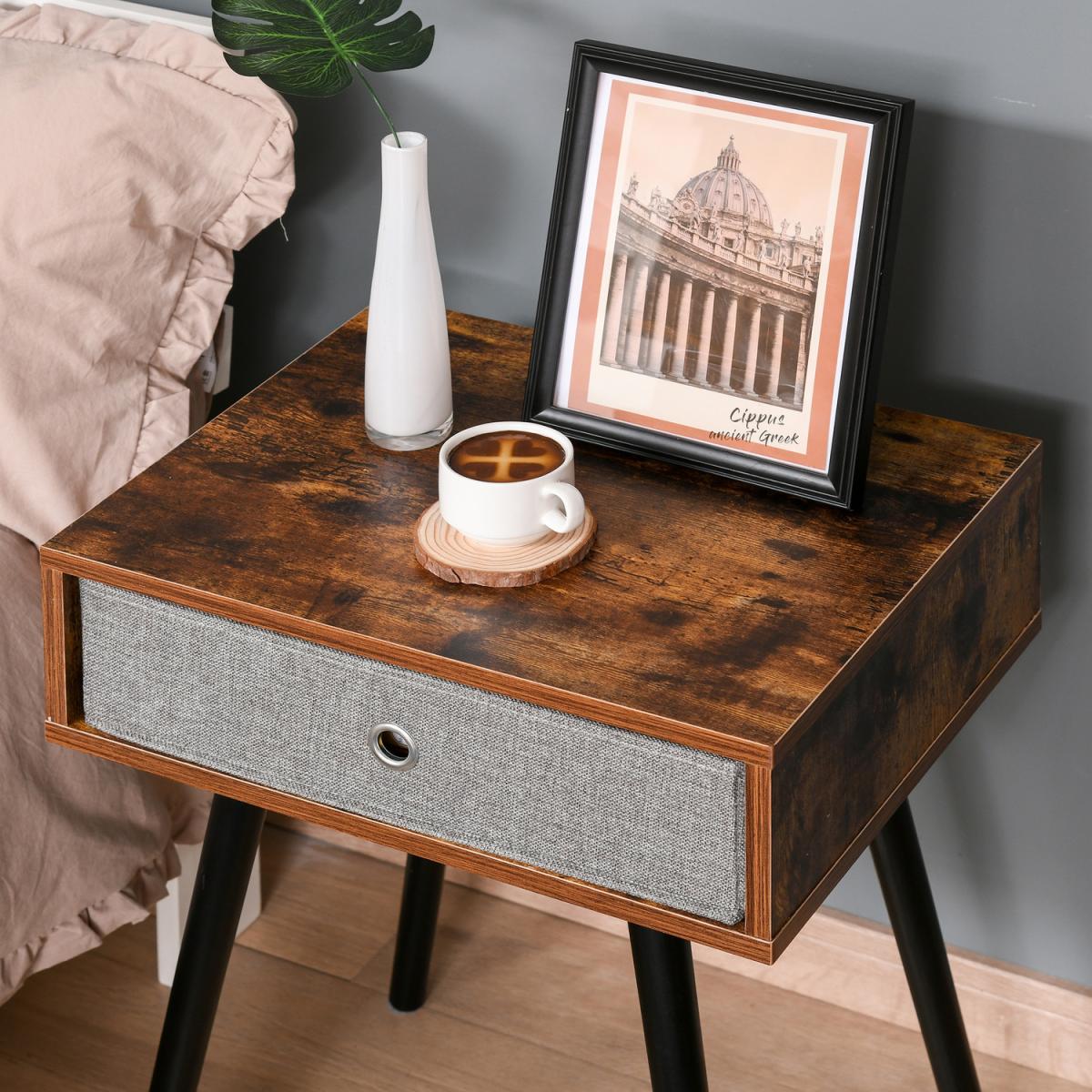 Retro Side Table with Removable Fabric Drawer - Brown – image 4