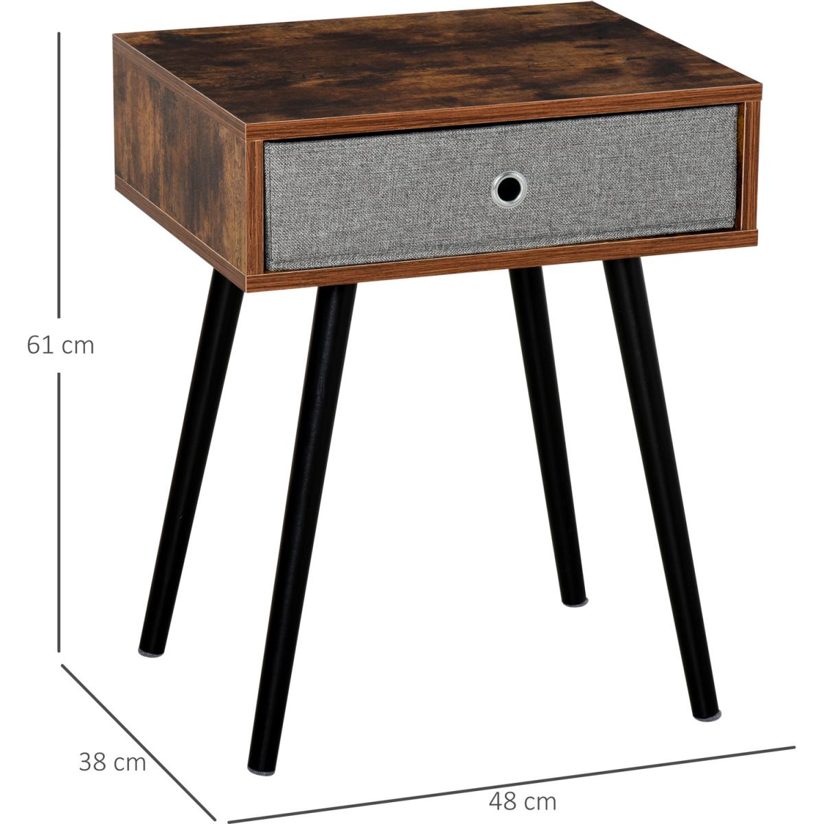 Retro Side Table with Removable Fabric Drawer - Brown – image 6
