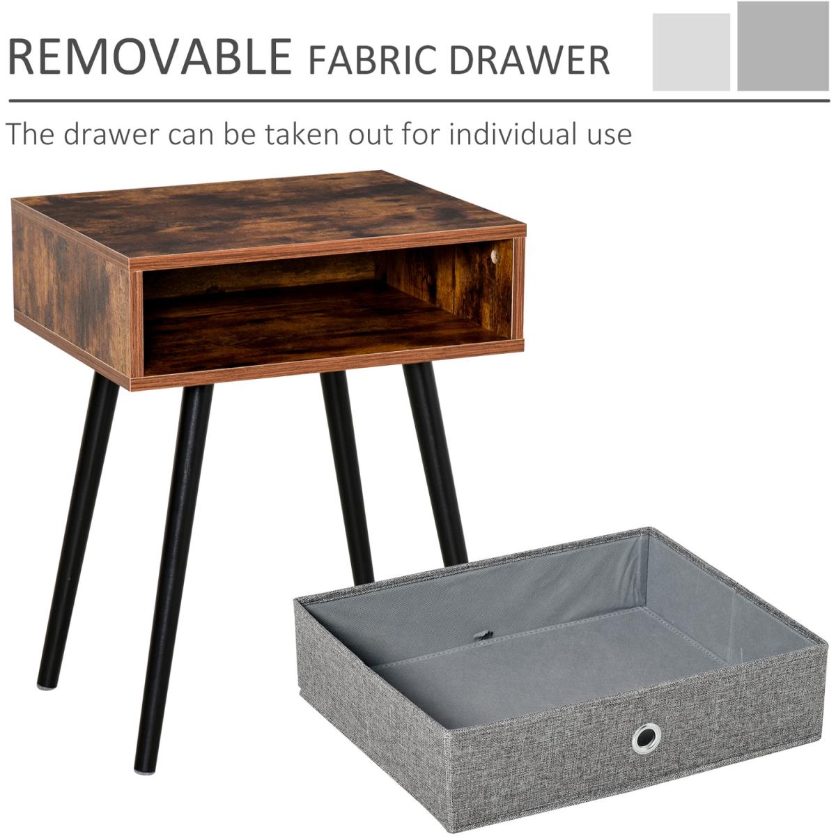 Retro Side Table with Removable Fabric Drawer - Brown – image 7