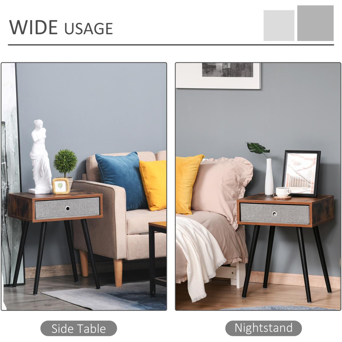Retro Side Table with Removable Fabric Drawer - Brown – image 9