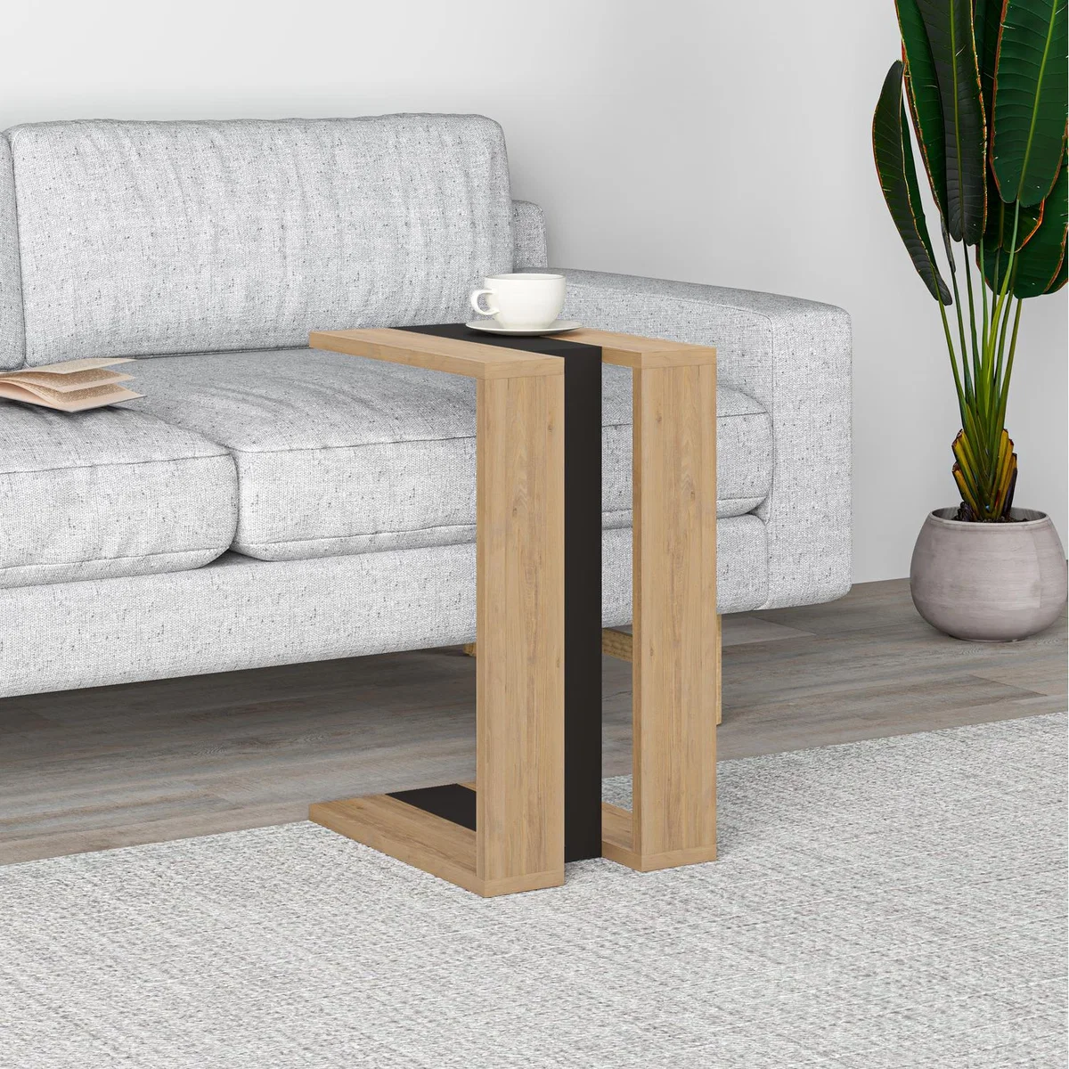 Muju Modern Side Table - Oak - Silky Black - Oak