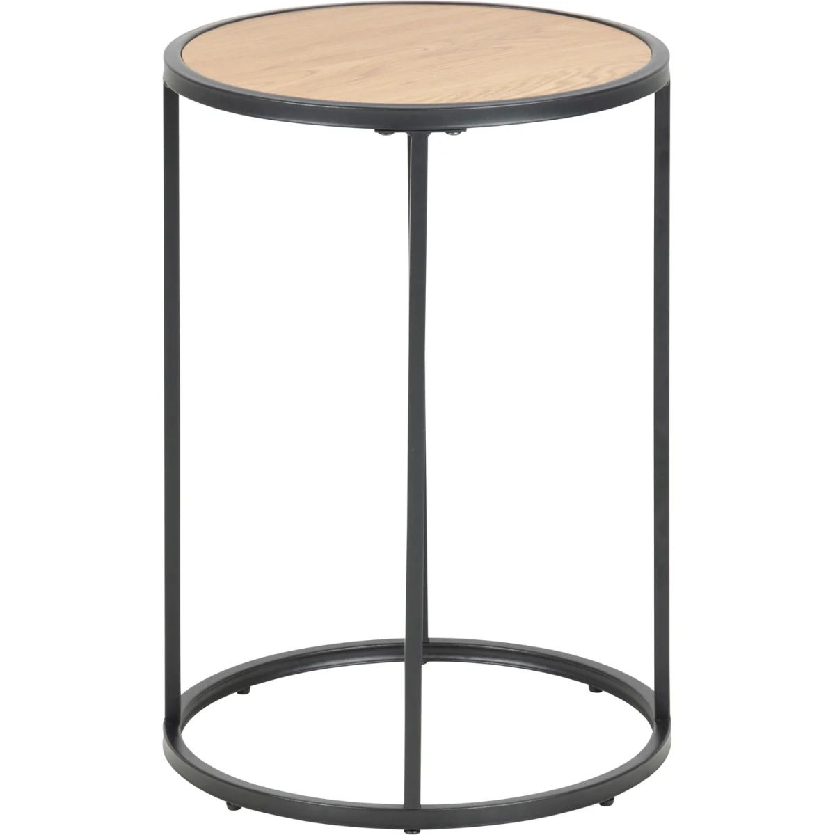Seaford Black Metal Small Round Side Table with Oak Top - Oak & Black – image 3