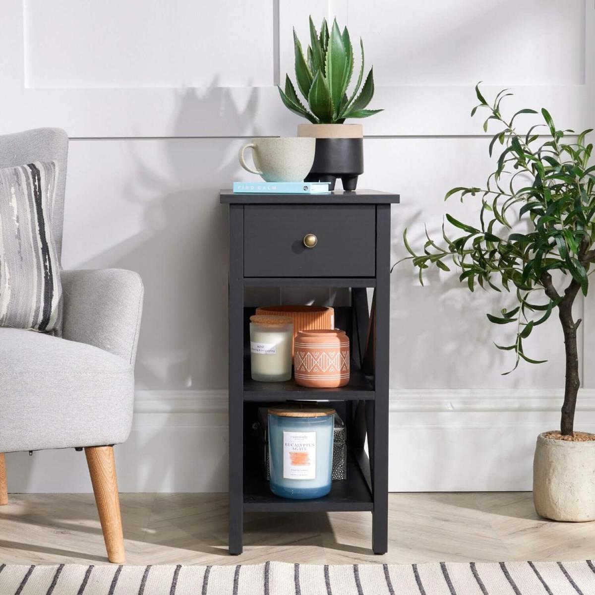 Heston 1 Drawer Lamp Side Table Storage Unit - Charcoal - Charcoal – image 2