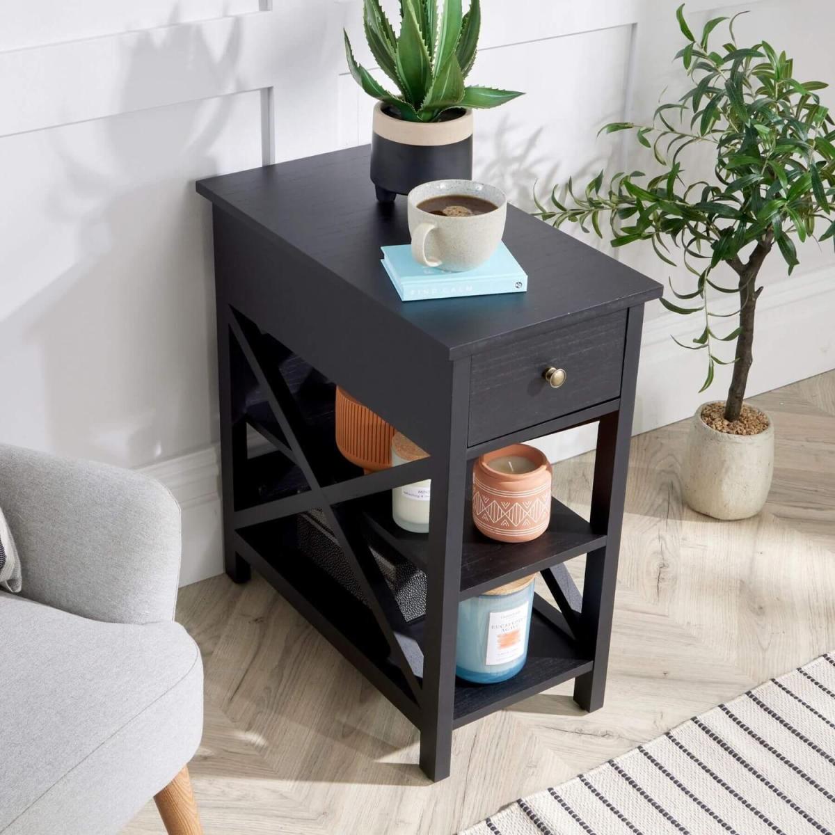 Heston 1 Drawer Lamp Side Table Storage Unit - Charcoal - Charcoal – image 3