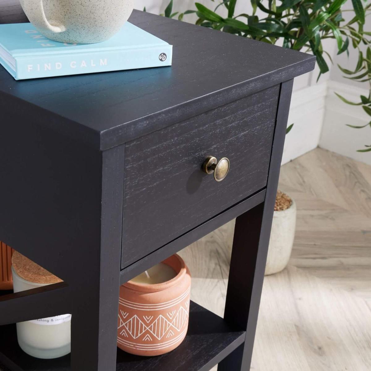 Heston 1 Drawer Lamp Side Table Storage Unit - Charcoal - Charcoal – image 5