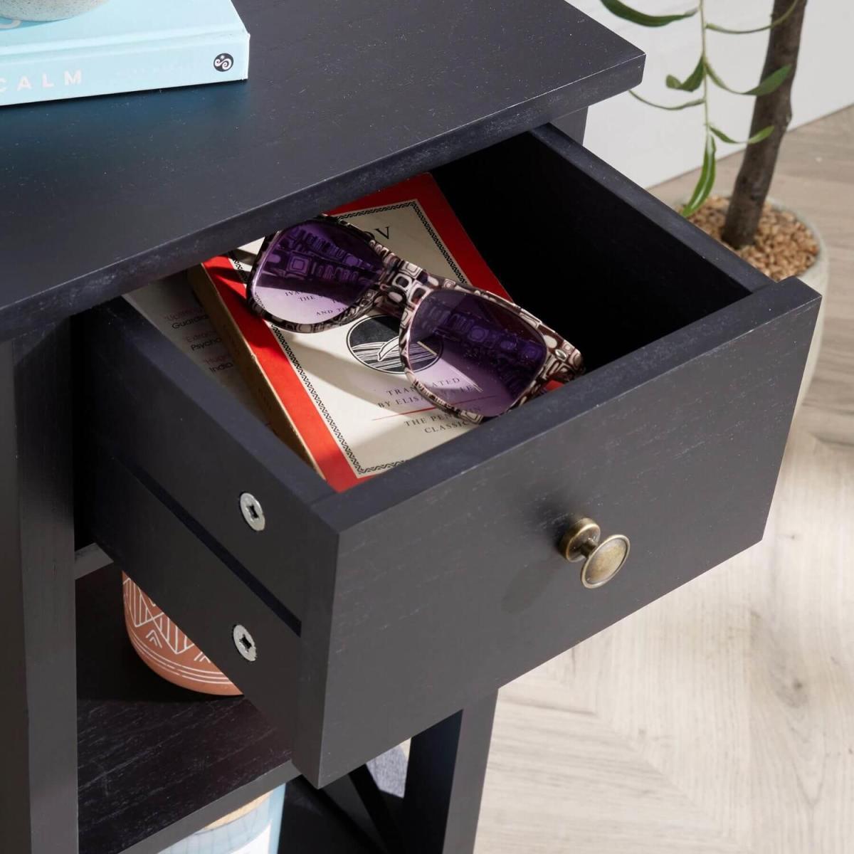 Heston 1 Drawer Lamp Side Table Storage Unit - Charcoal - Charcoal – image 6
