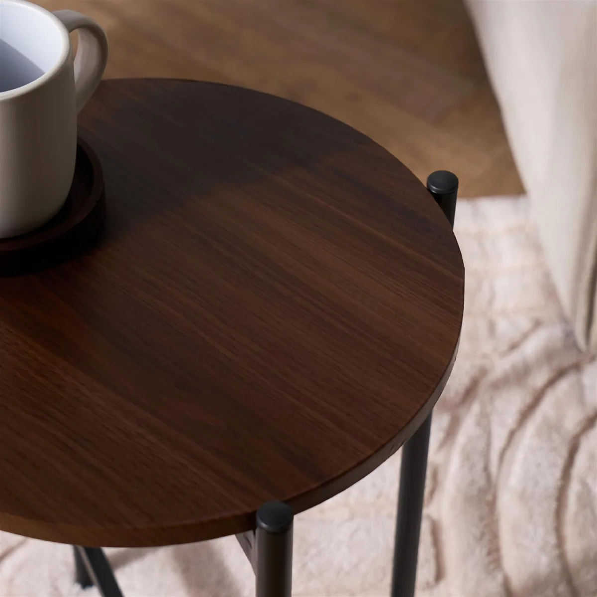 Marble Effect Round Side Table - Dark Wood – image 4