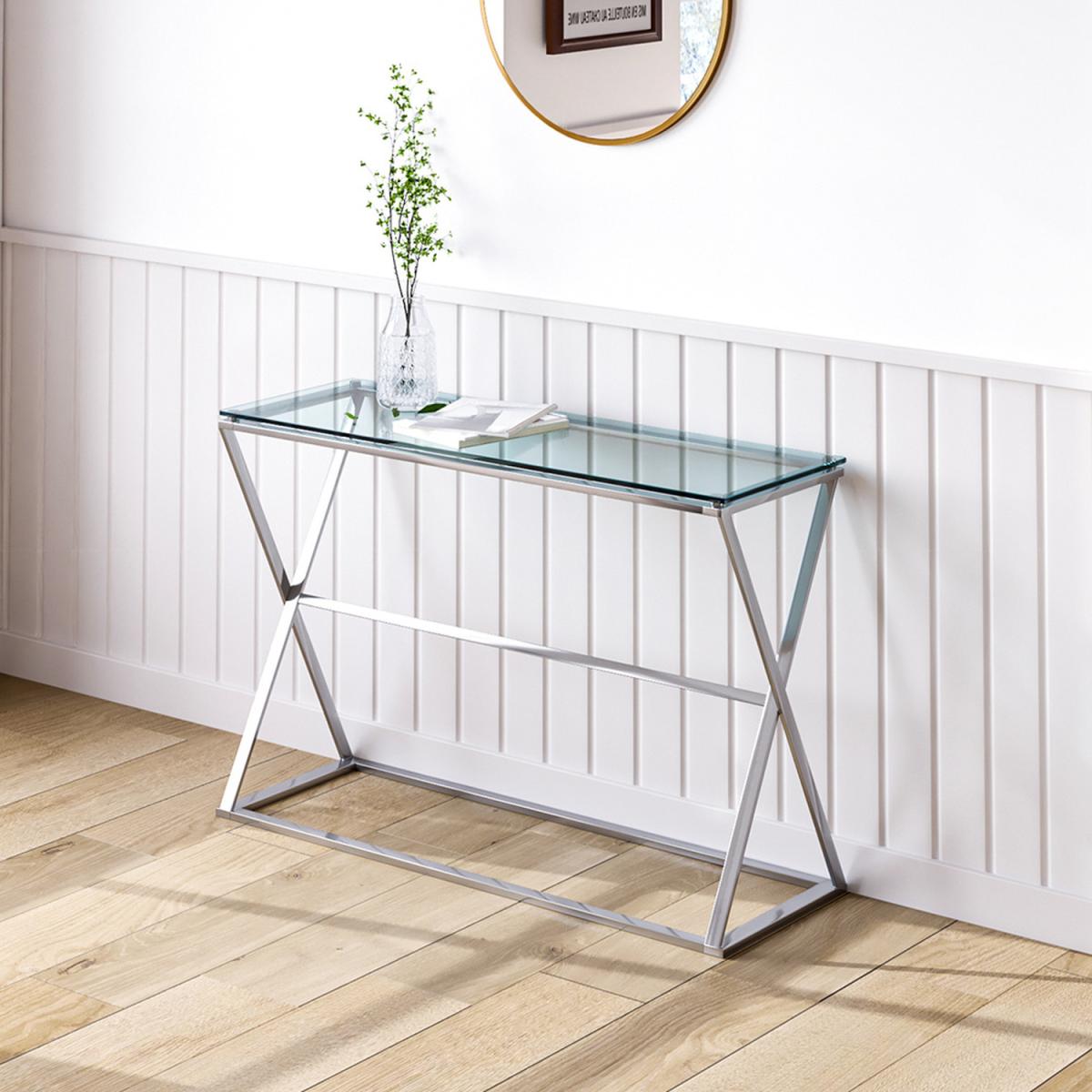 Rectangle Clear Tempered Glass Side Table - Silver – image 3