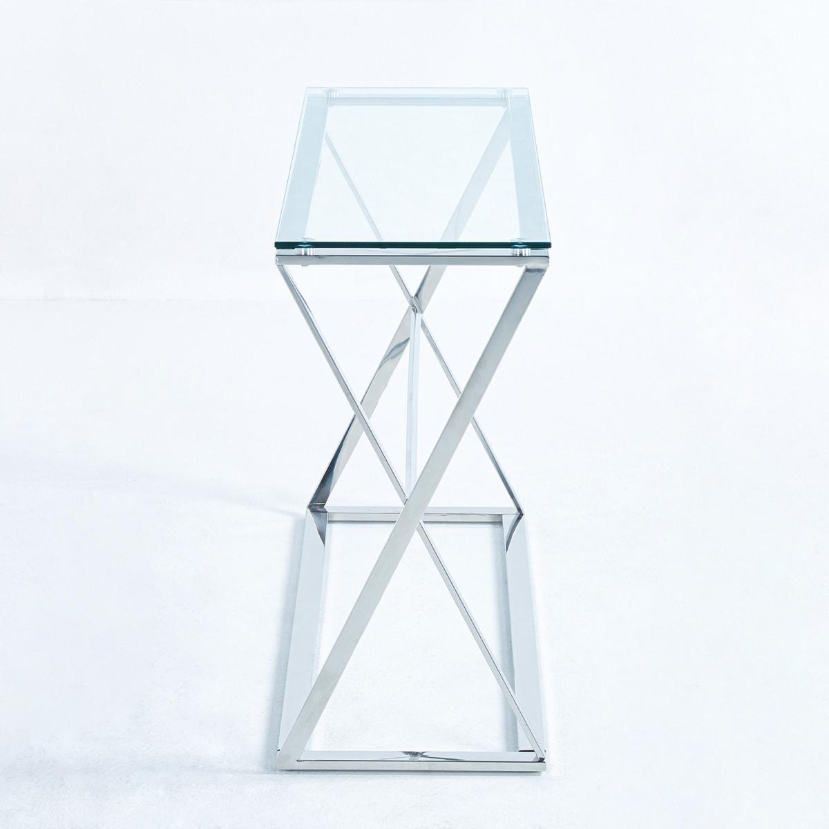 Rectangle Clear Tempered Glass Side Table - Silver – image 5