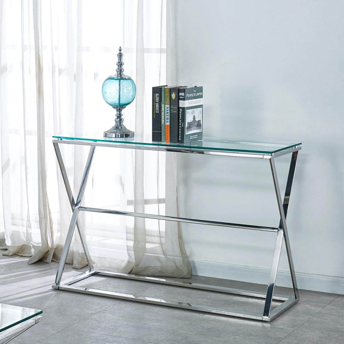 Rectangle Clear Tempered Glass Side Table - Silver – image 6