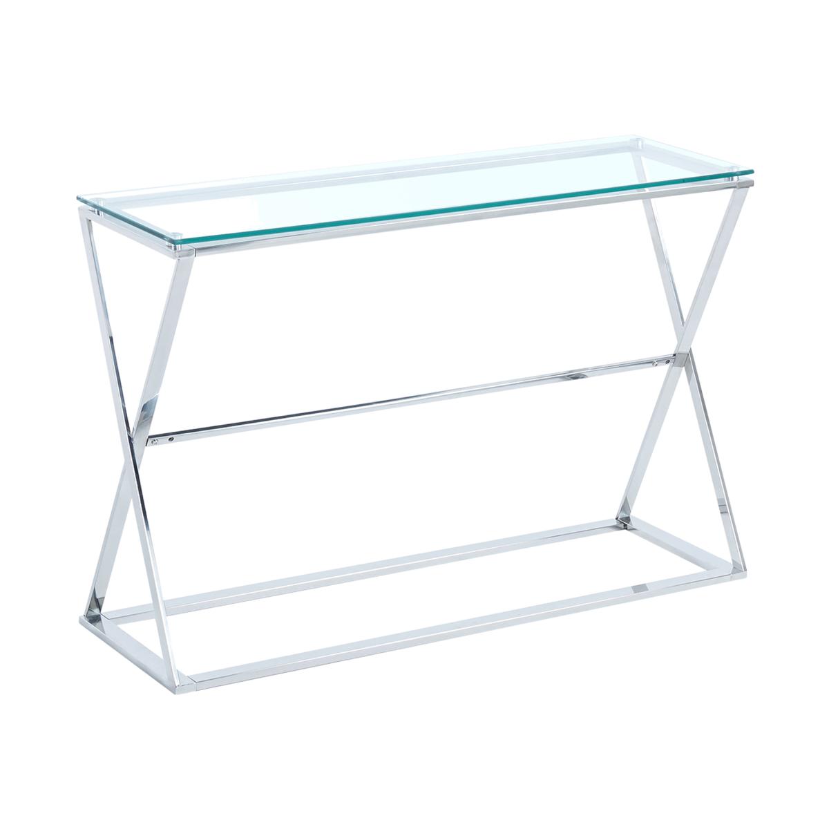 Rectangle Clear Tempered Glass Side Table - Silver – image 1