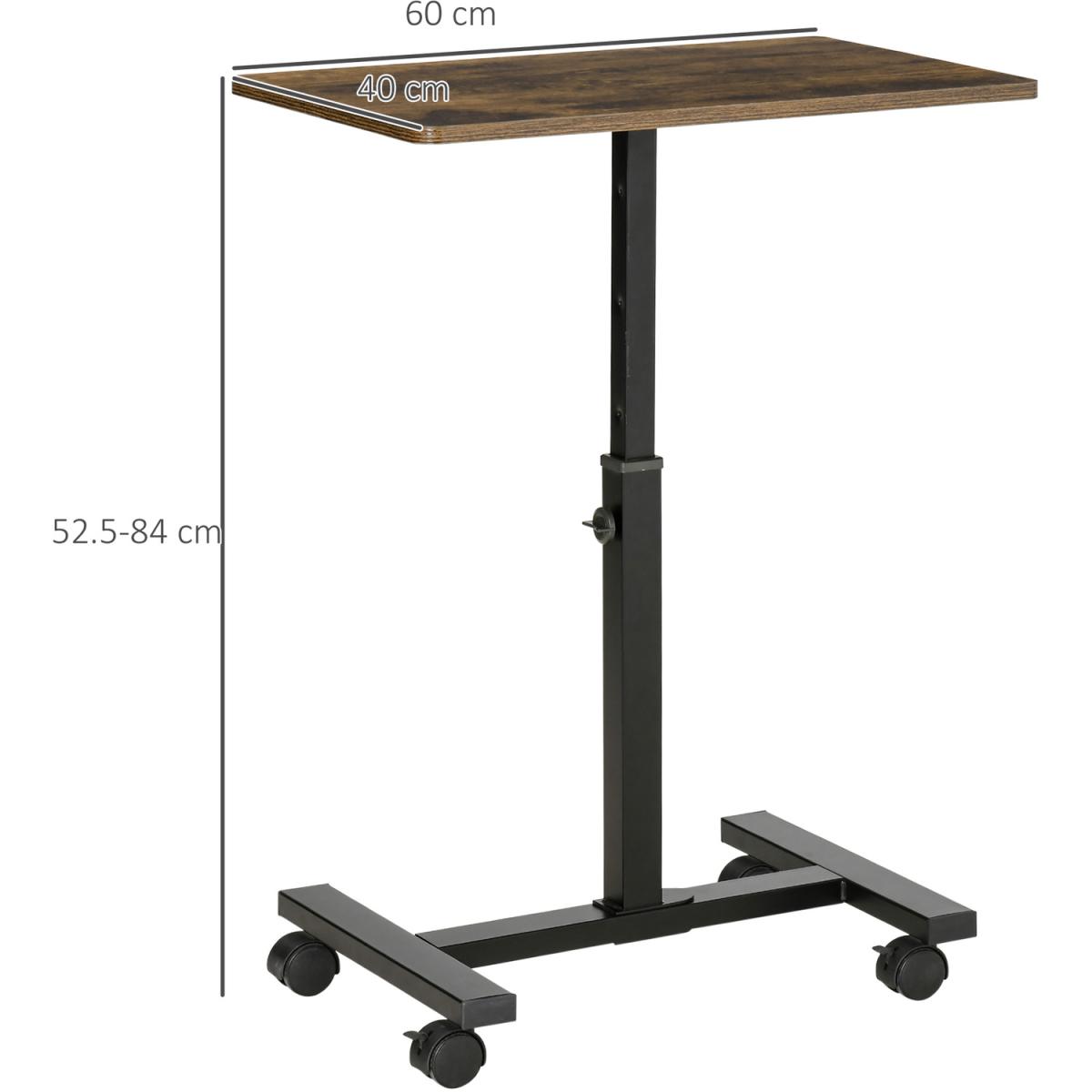 Mobile Side Table, Rolling Laptop Stand with Wheels, Height Adjustable  - Rustic Brown – image 2