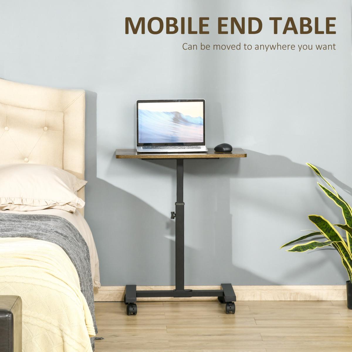 Mobile Side Table, Rolling Laptop Stand with Wheels, Height Adjustable  - Rustic Brown – image 3
