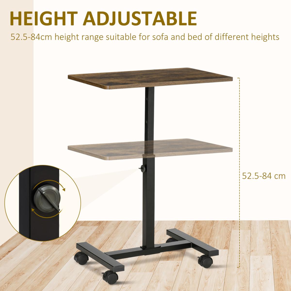 Mobile Side Table, Rolling Laptop Stand with Wheels, Height Adjustable  - Rustic Brown – image 4