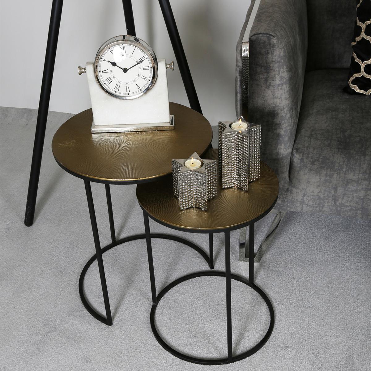 Nesting Side Table Set of 2 - Suhani Black and Gold Round Metal Top End Tables - Gold – image 4
