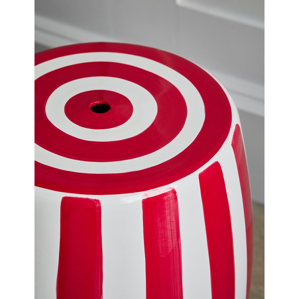 Red Striped Ceramic Side Table – image 2