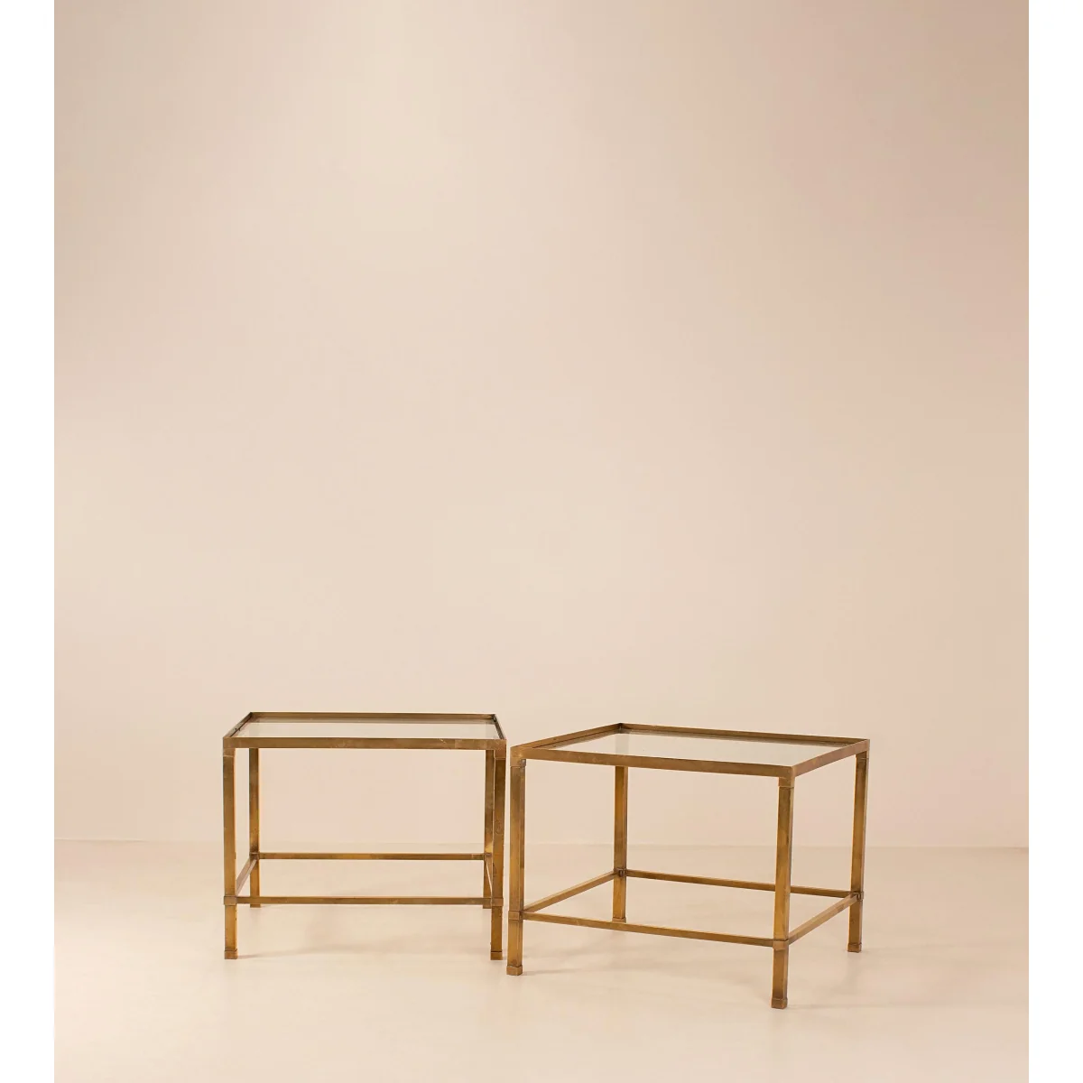 Vintage Pair of Deco Side Tables, Brass and Glass – image 2