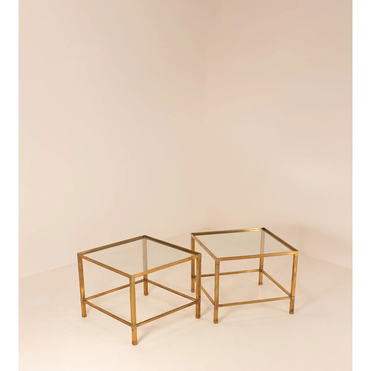 Vintage Pair of Deco Side Tables, Brass and Glass – image 3