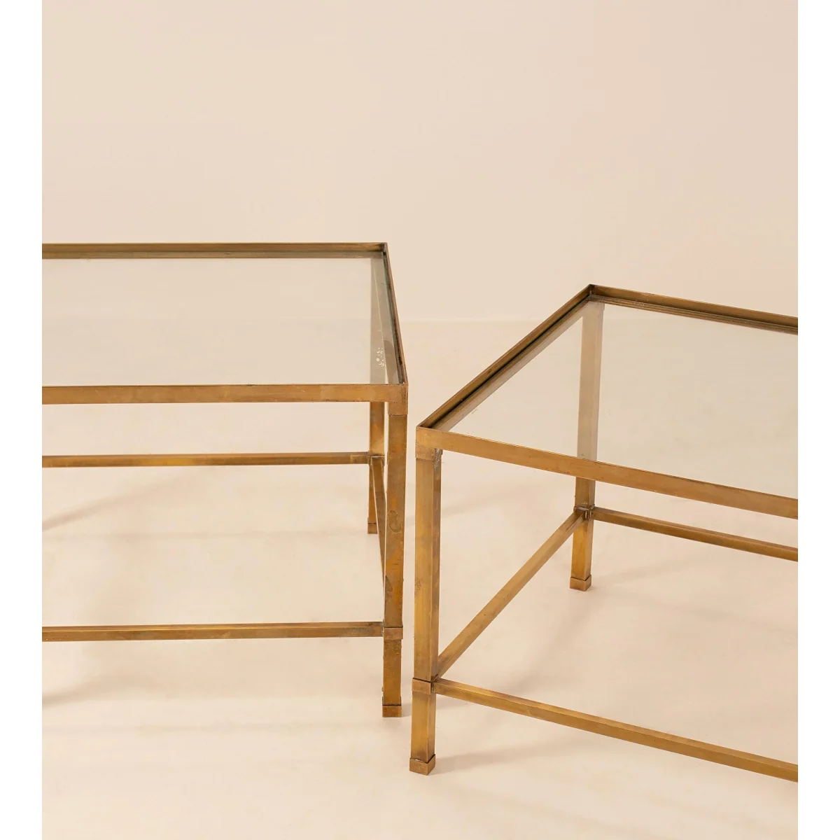 Vintage Pair of Deco Side Tables, Brass and Glass – image 4