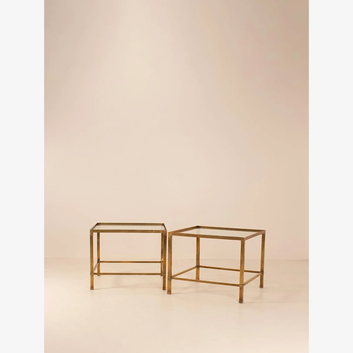 Vintage Pair of Deco Side Tables, Brass and Glass – image 1