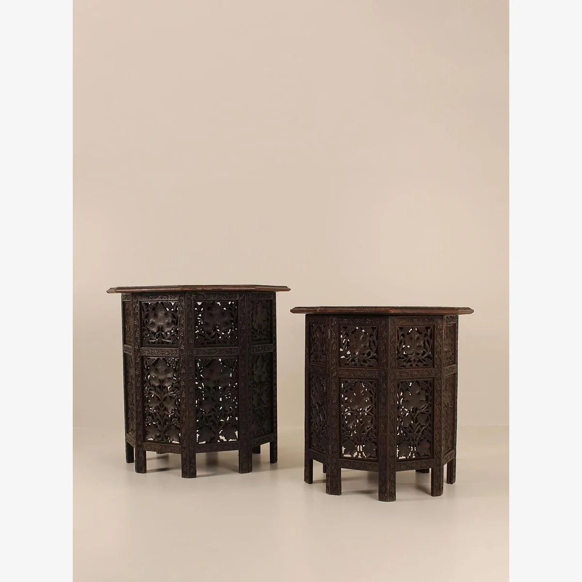 Vintage Carved Side Tables, Wood – image 1