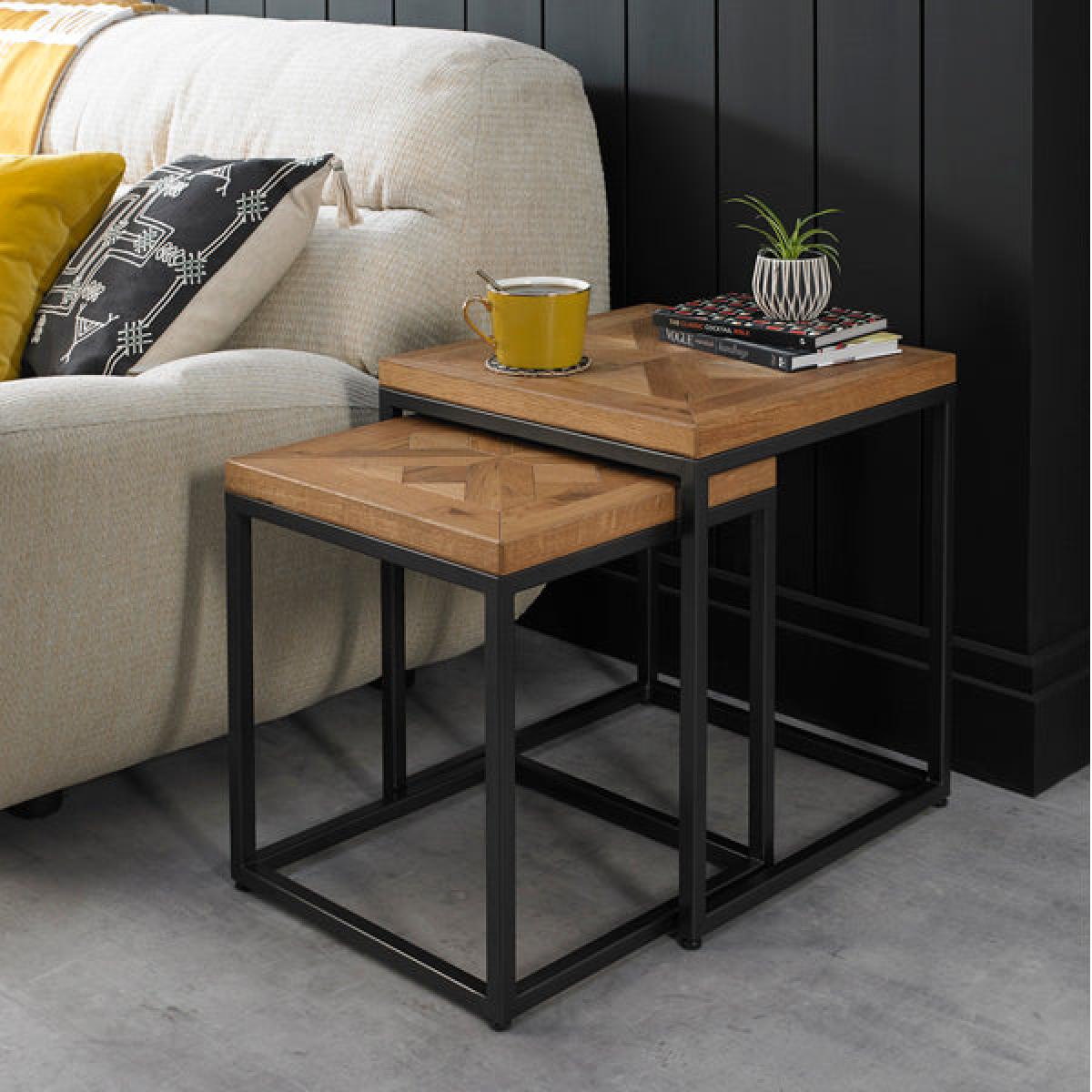 Bentley Indus Rustic Oak And Peppercorn Nest of Tables – image 2