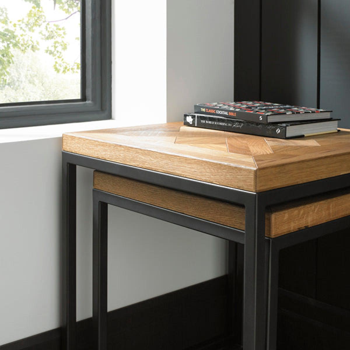 Bentley Indus Rustic Oak And Peppercorn Nest of Tables – image 4