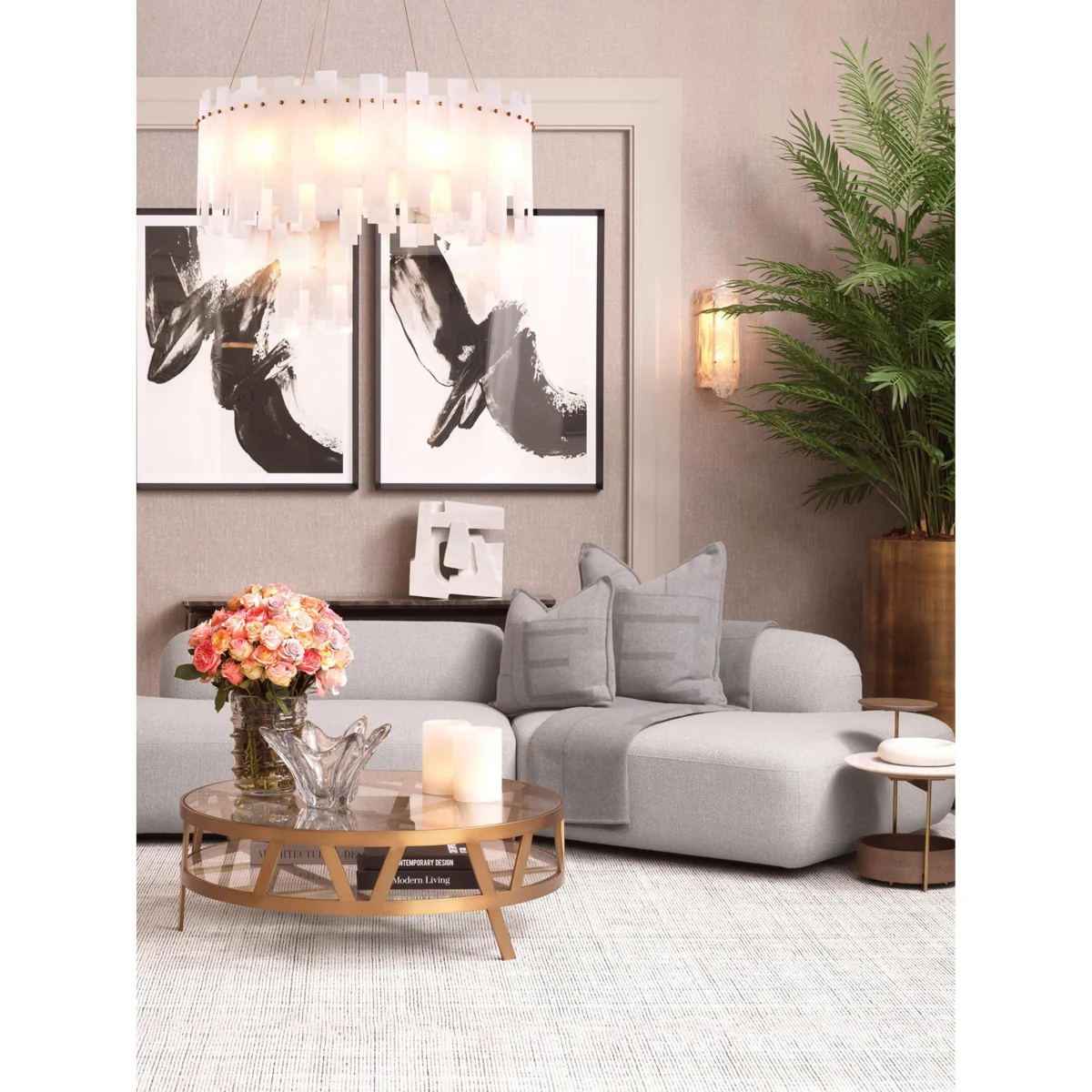 Side Table Faye with Round Marble Top & Storage – image 2