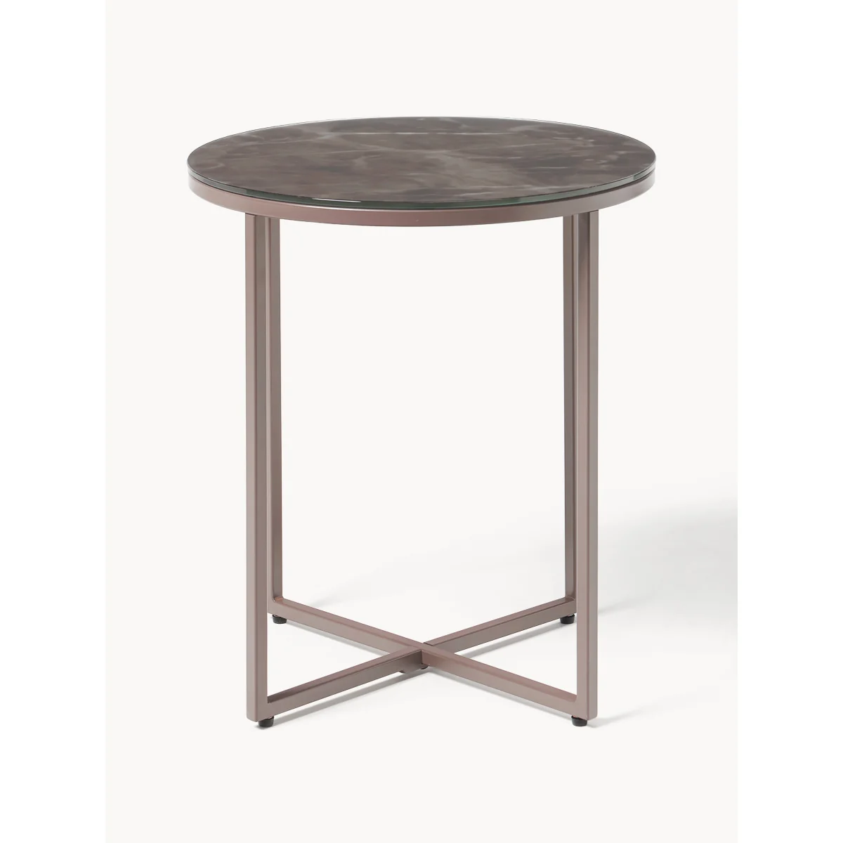 Round Side Table Antigua with Marble Effect Glass Top – image 2