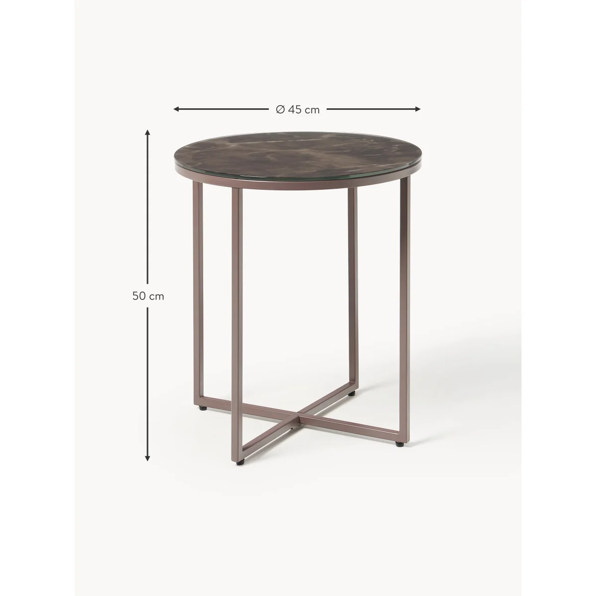 Round Side Table Antigua with Marble Effect Glass Top – image 5