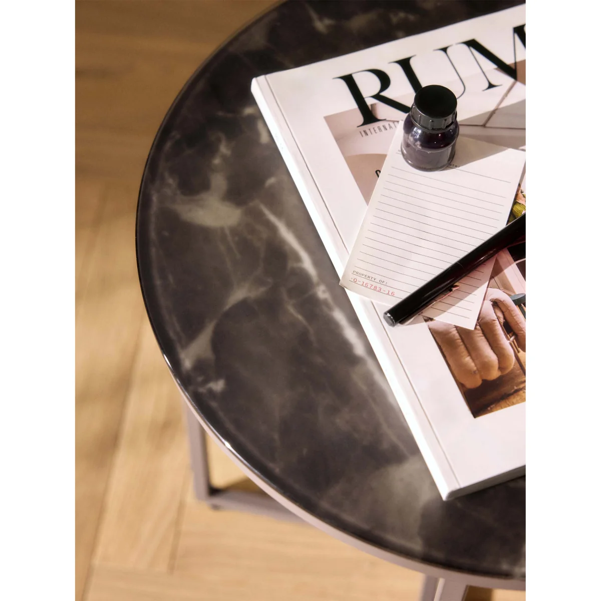 Round Side Table Antigua with Marble Effect Glass Top – image 7
